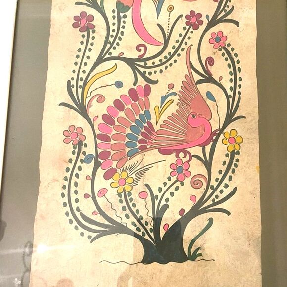 VTG Set of Hand Painted Mexican Amate Folk Art Wall Decor Birds Floral Ethnic - Picture 4 of 16